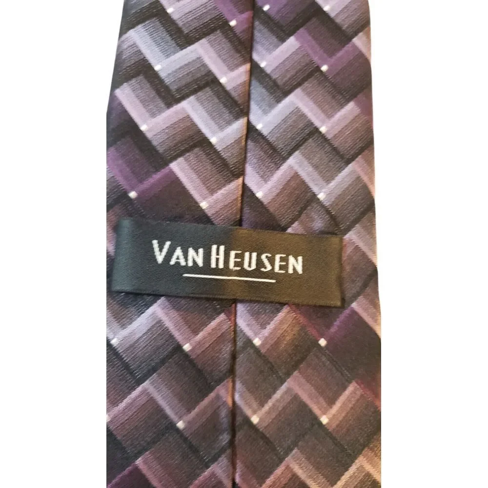 Van Heusen Purple Stain Resistant Hand‎ Made 100% Silk Men's Neck Tie Business